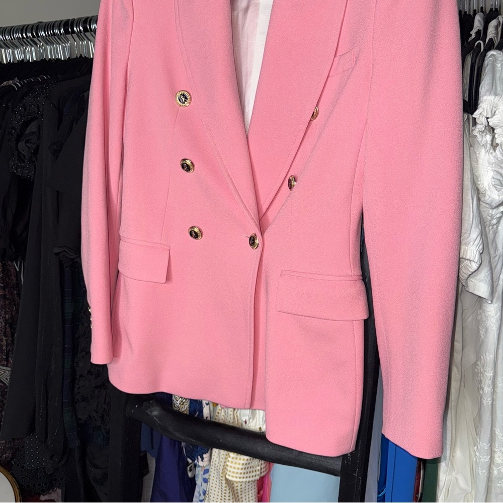 ZARA Double-Breasted Pink Crepe Blazer - Picture 8 of 17